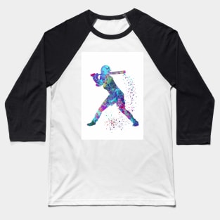 Baseball Batter Girl Colorful Watercolor Silhouette Baseball T-Shirt